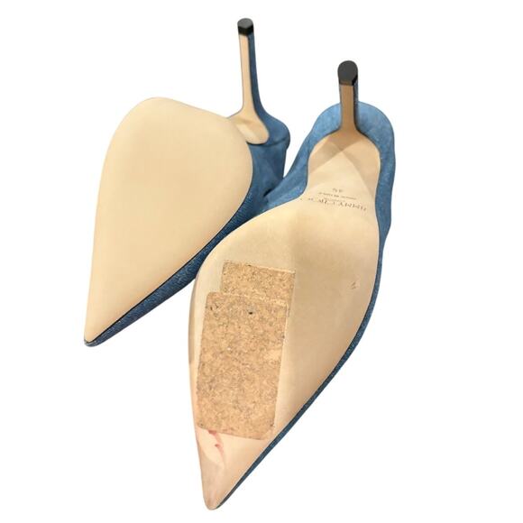 Jimmy Choo Bing Denim Embellished Pump Heels Gala Party Guest Formal Statement 5 - Picture 9 of 13